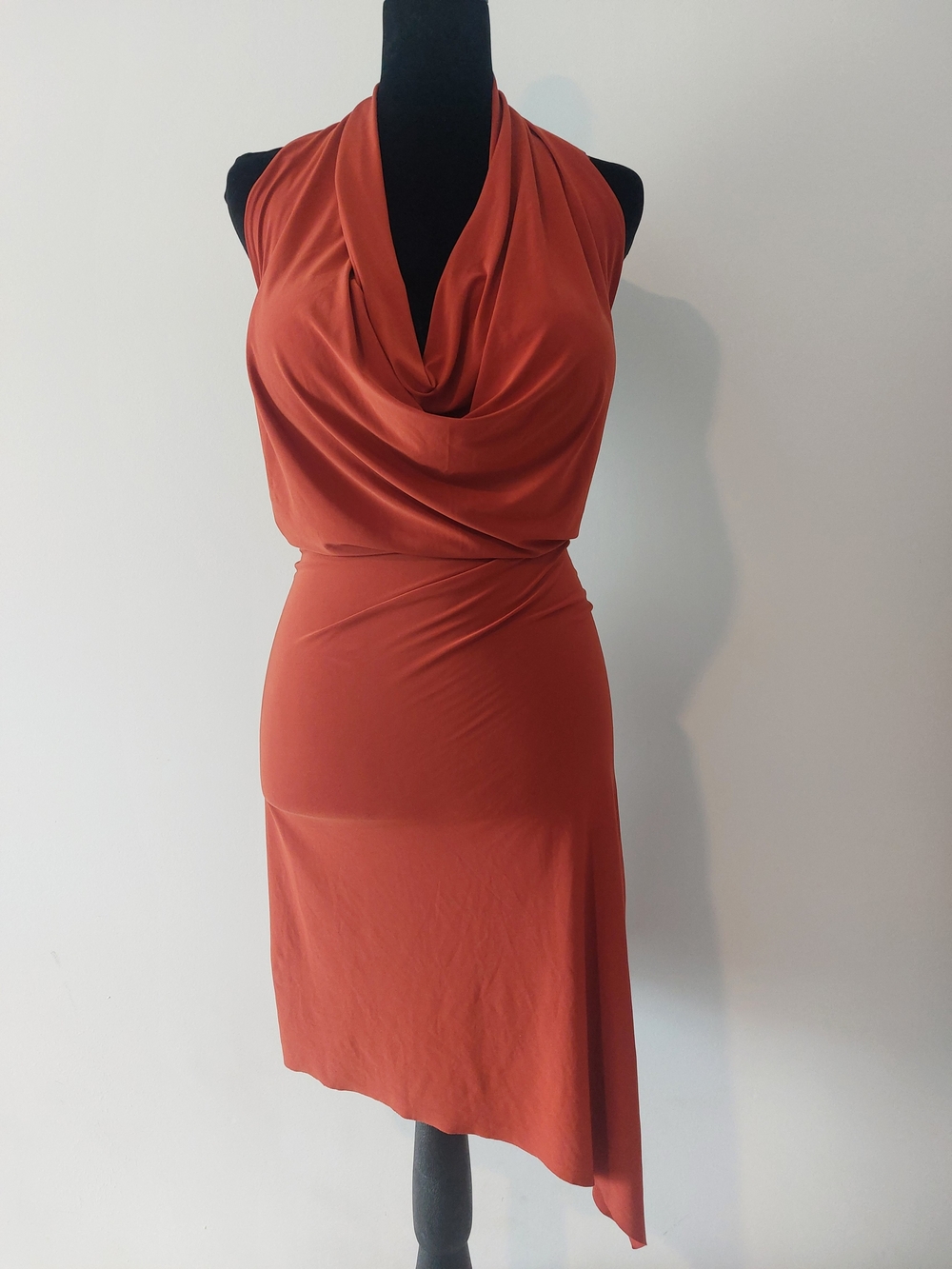Forplay Coral Ring Drape Neck Ruched Mini Dress M NYE (circa 2003)
